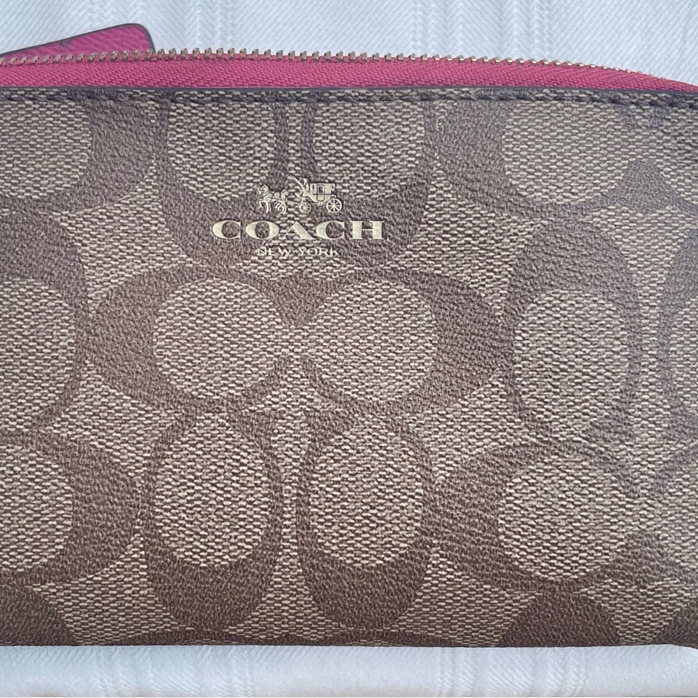 Coach Signature Brown and Pink Pouch